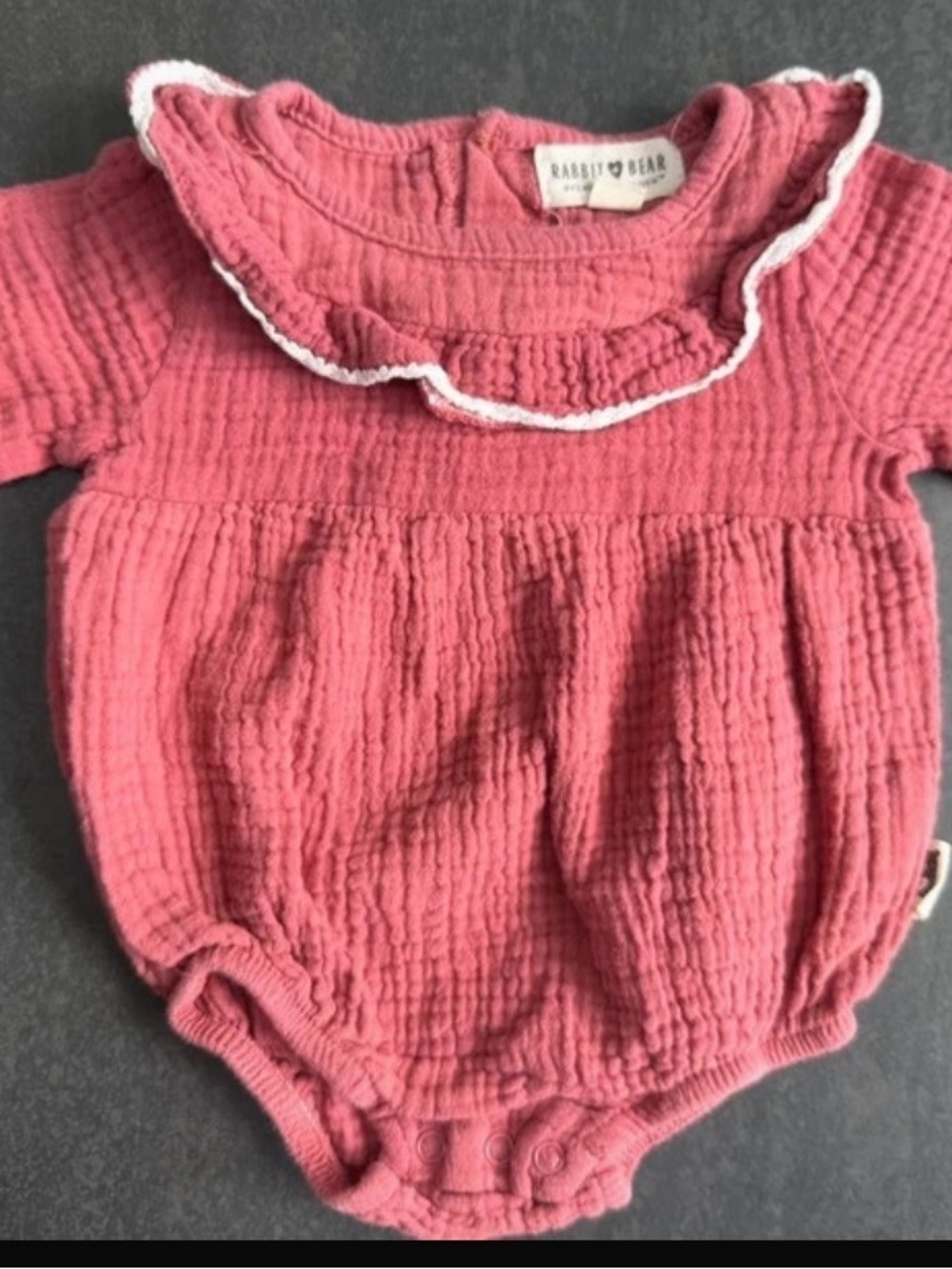 Rabbit & Bear Pink Ruffle-Collar Baby One-Piece